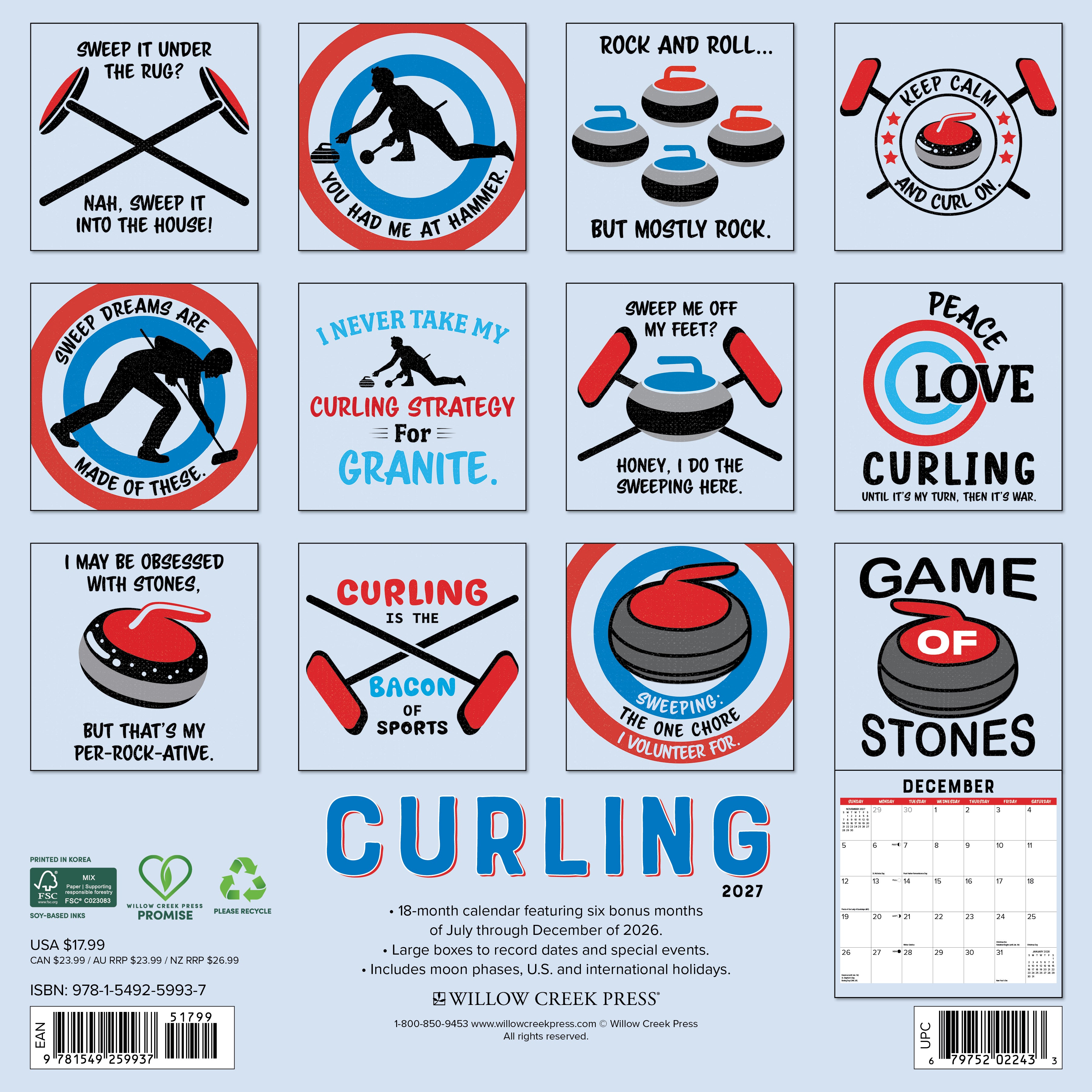 Willow Creek Press, Curling 2027 Wall Calendar