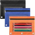 thumbnail image 1 of Pencil Pouch 3 Ring Binder, 3 Pack 3 Color Zipper Pencil Pouch Pencil Case Bag, 1 of 7