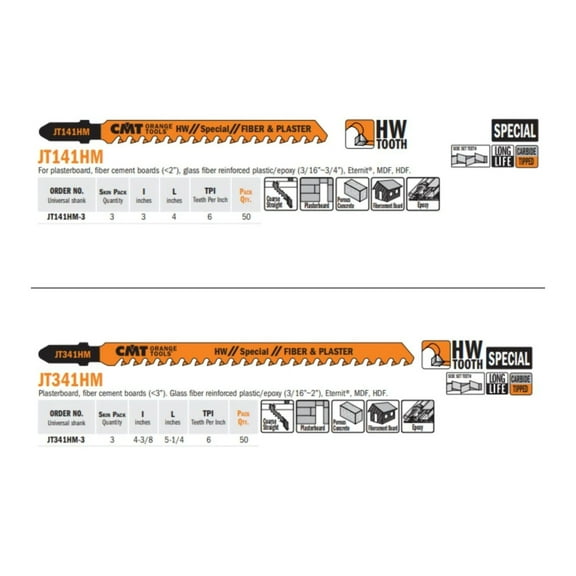 CMT Orange Tool JT141HM-3 JIG SAW BLADES FIBER & PLASTER, 3 Pack