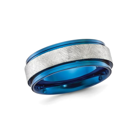 Gem & Harmony Mens Titanium Brushed Blue Plated Band Ring (8mm) for Men
