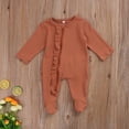 thumbnail image 4 of Musuos Newborn Baby Boy Girls One-piece Footed Pajamas Solid Color Long Sleeve Round Neck Ruffle Nightclothes, 4 of 5
