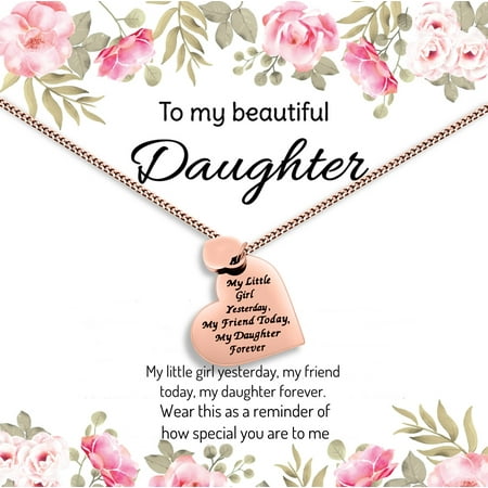Mother Friend Daughter Necklace from Mom or Dad - ''My Little Girl Yesterday My Friend Today My Daughter Forever'' Heart Pendant Necklace for Women & Teen Girls (Rose Gold Tone) ()