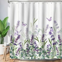 Lavender Shower Curtain, Purple Butterfly Bathroom Shower Curtain Set Spring Green Plant Bathtub Decor