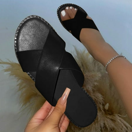 

Cathalem Sandals Open Shoes Slippers Women Flat Diamond For Womens Women Flop Toe Rhinestone Sandals for Women Size 9 Black 7