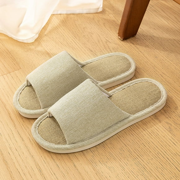 Handshe Sandales Décontractées pour Homme en Lin Printemps Été – Pantoufles d'Intérieur Respirantes à Semelle Plate avec Soutien de Voûte Plantaire Doux pour la Maison et le Confort Intérieur, Grande Taille