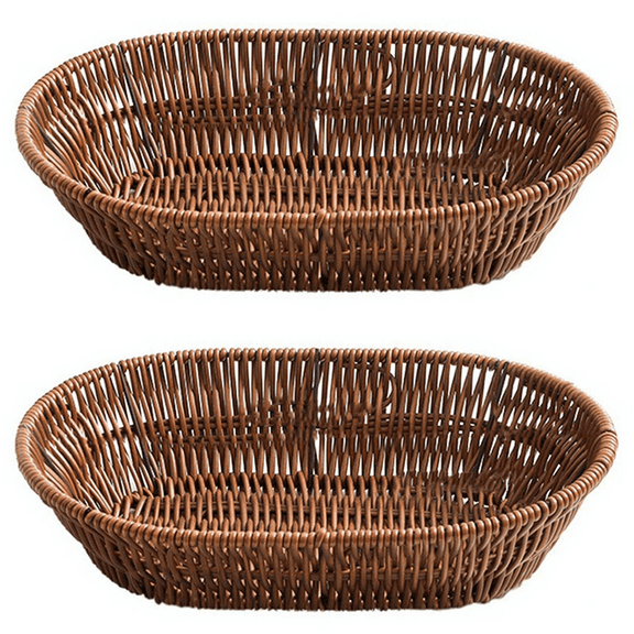 2X Wicker Bread Basket, Tabletop Food Serving Trays, Handwoven Basket Bin for Fruit in Home Restaurant & Bakery B