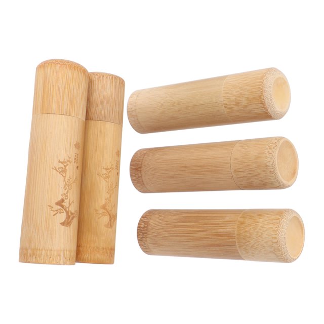 12cm Bamboo Tea Canisters, 5Pcs Tea Storage Container Jar for Coffee Beans Nuts