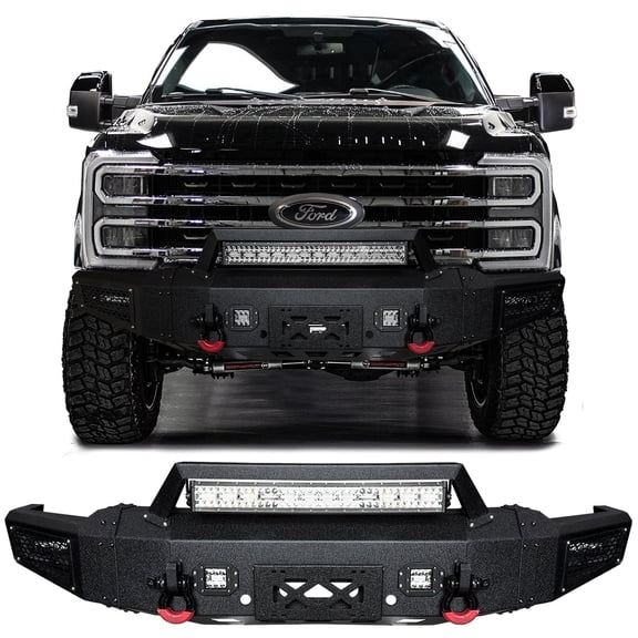 Vijay Compatible with 2023-2024-2025-206 Ford F250/F350/F450 Front Bumper Textured Black Steel with Light and D-ring