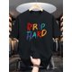 thumbnail image 1 of Camiseta gráfica para hombre con la inscripción "Drip Too Hard", estampado colorido, cuello redondo informal, tejido de punto de poliéster, corte regular, ligera elasticidad., 1 of 6