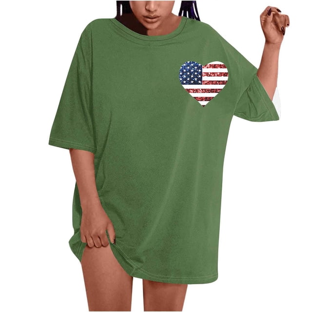 Fiudx Ofertas Flash Del Día Solo En Línea Camiseta de Manga Corta con Cuello Redondo y Estampado Informal En La Parte Delantera y Trasera Del Día de La Independencia para Mujer