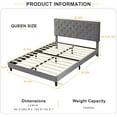 thumbnail image 6 of Reliancer Queen Size Velvet Bed Frame, Upholstered Platform Bed with Adjustable Tufted Headboard, Rivet Ornament, Wood Slat Support, No Box Spring Needed, Easy Assembly, Grey, 6 of 7
