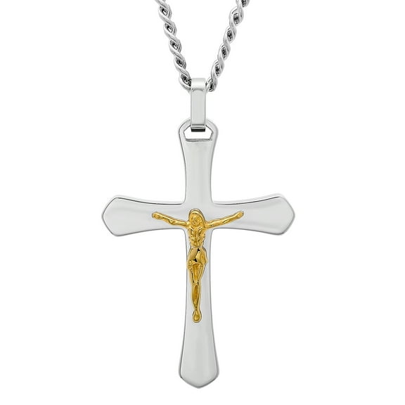 Brilliance Fine Jewelry Men's Two-Tone Stainless Steel Crucifix Pendant Necklace