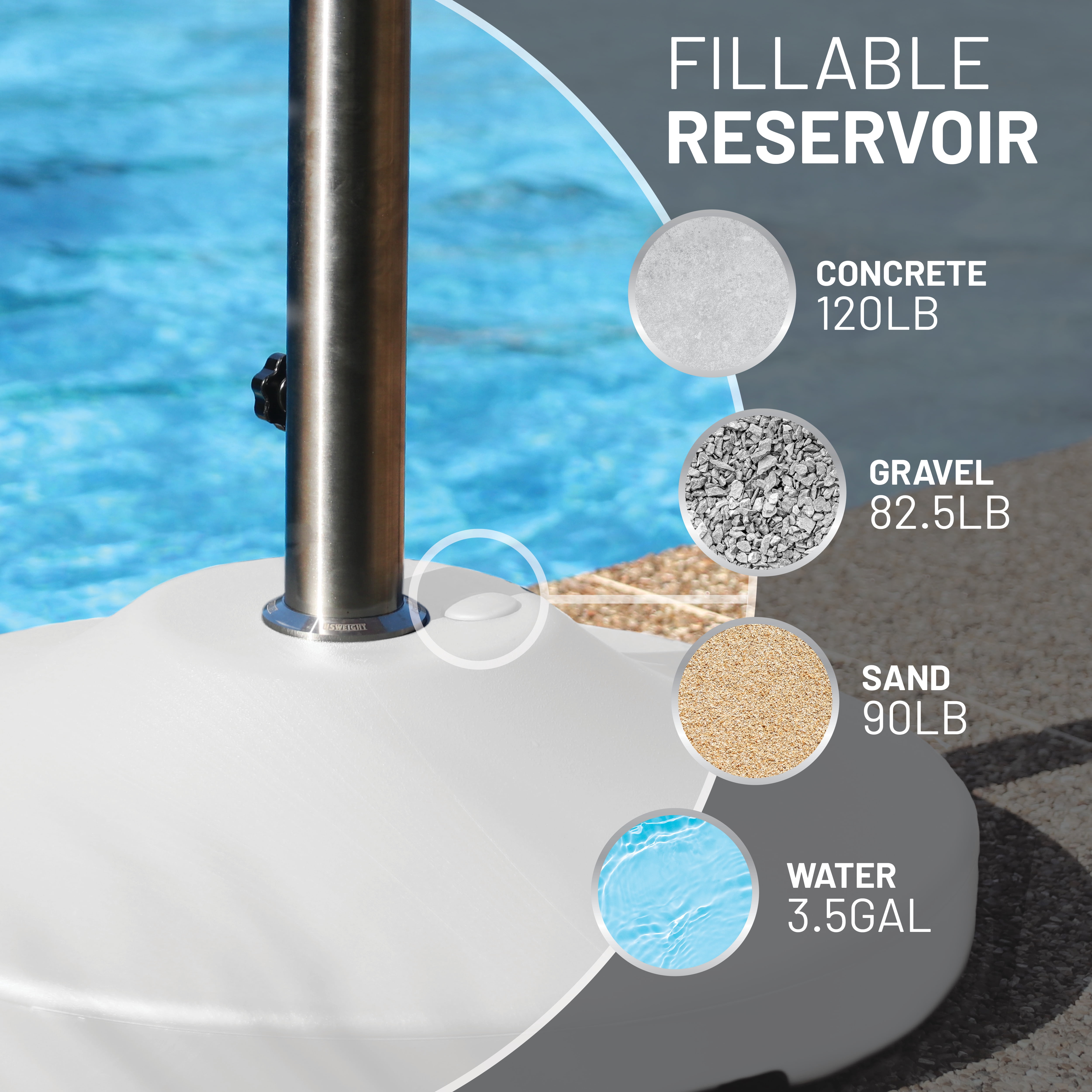 US Weight Fillable Heavy Duty Free Standing Umbrella Base - White