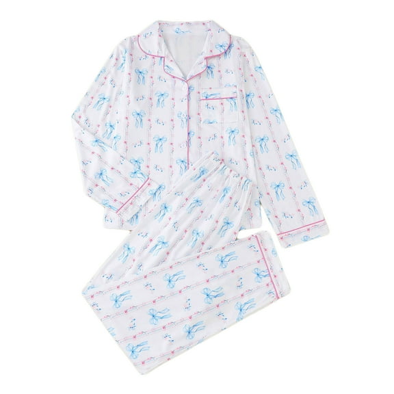 Stamzod Fall Pajamas Women 2 Piece Turndown Long Sleeve Sleep Shirts and Pajama Pants Sleepwear Trendy Fashion Womens Button Down Pajama Sets White B XXL