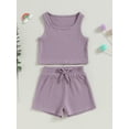 thumbnail image 2 of SUNSIOM Kids Girl Summer Outfits Solid Color Sleeveless Rib Knit Tank Tops Elastic Waist Shorts 2Pcs Clothes Set, 2 of 9