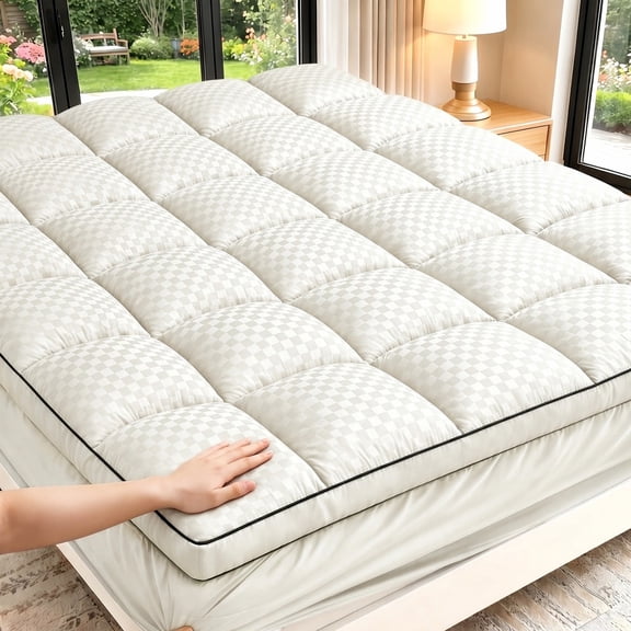 3D Thickened Mattress Topper Top-stretch Deep Pockets With A Depth Ranging From 8 To 21 Inches, Fully Machine-washable, Comfortable And Crease-free, Soft And Cool(White,Queen)