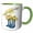 Green/White, variant on 3drose, Pretty Flowers in Blue Rain Boots with a Yellow and White Umbrella, 11oz Two-tone Red Mug