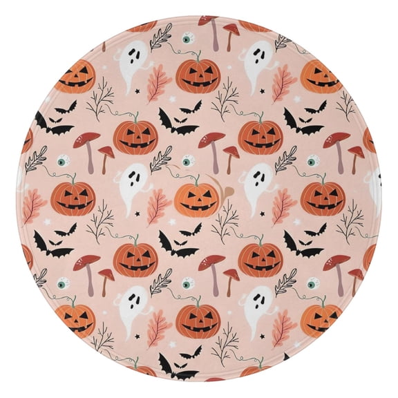 Halloween Ghosts and Pumpkins Pattern Round Blanket,Comfortable Soft Flannel Throw Blanket,All Season,Warm Lightweight Blankets for Sofa Bed Couch Living Room Chair 47"x47"