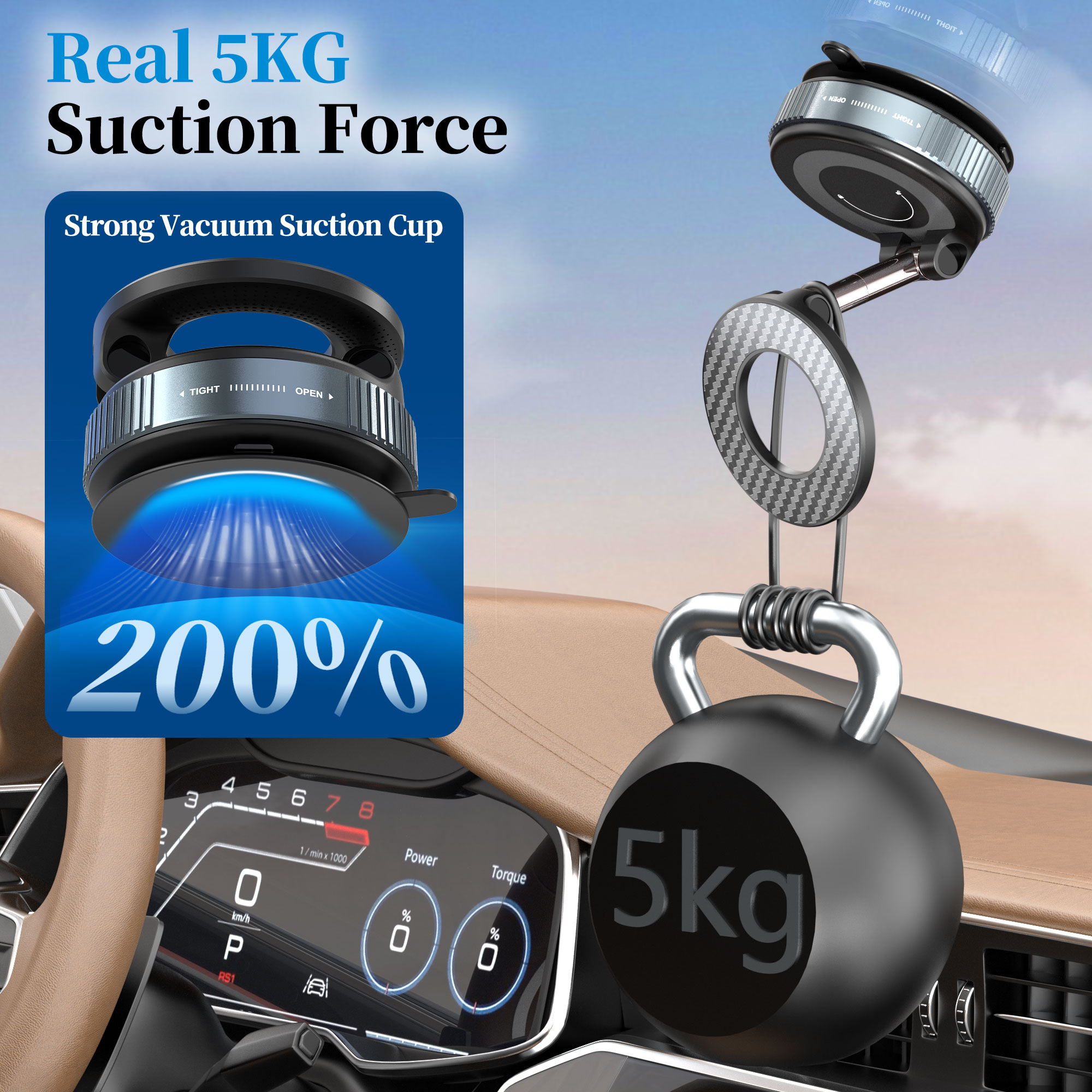 SPORTLINK Magnetic Car Phone Mount, Suction Cup, Black photo 5