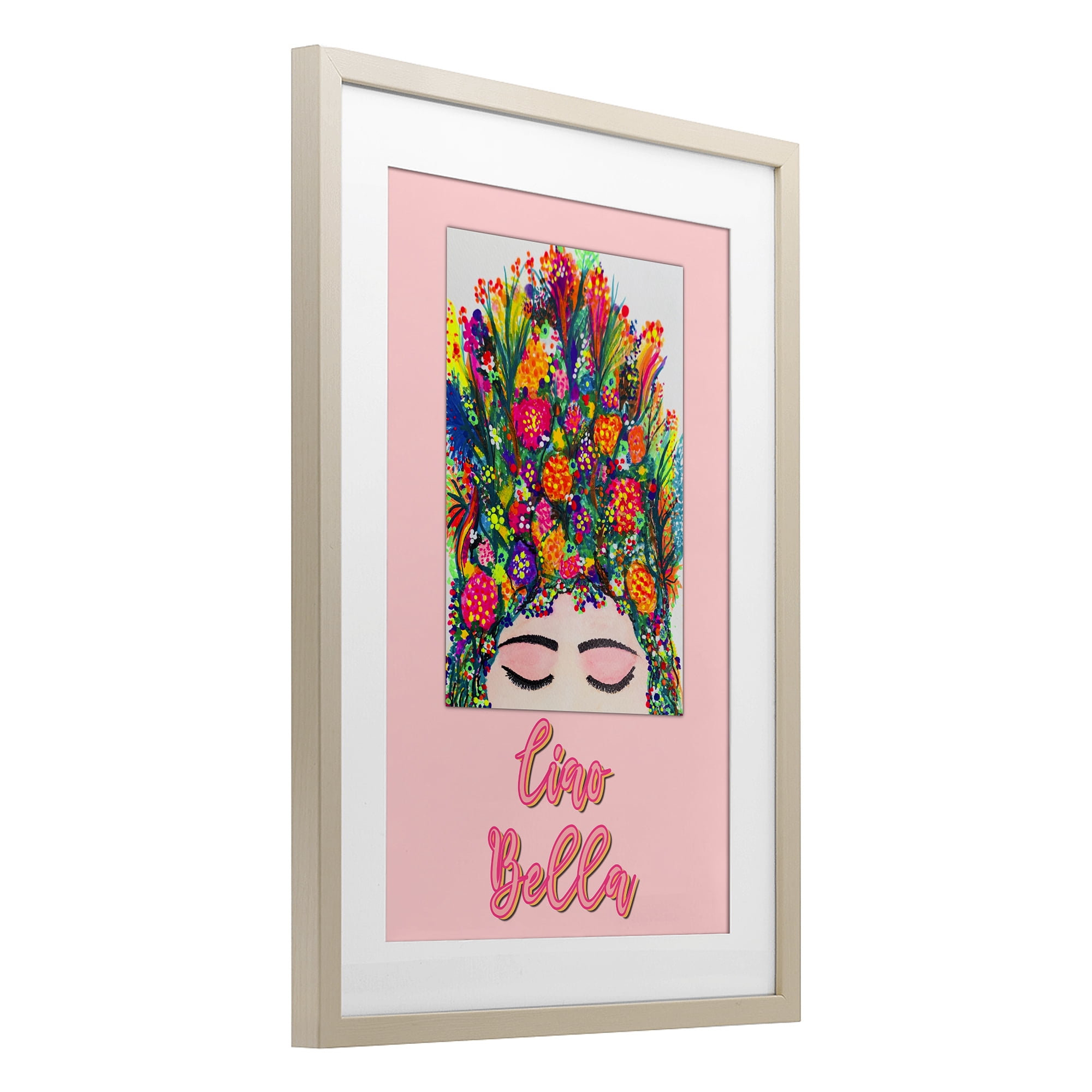 Stupell Industries Ciao Bella Floral Woman Birch Framed Print Under Glass, design by Pooja Dave