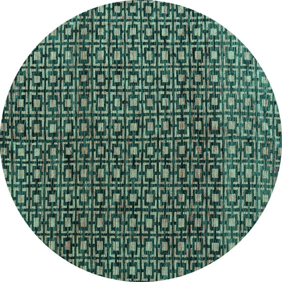 Ahgly Company Machine Washable Indoor Round Abstract Turquoise Blue Modern Area Rugs, 6' Round