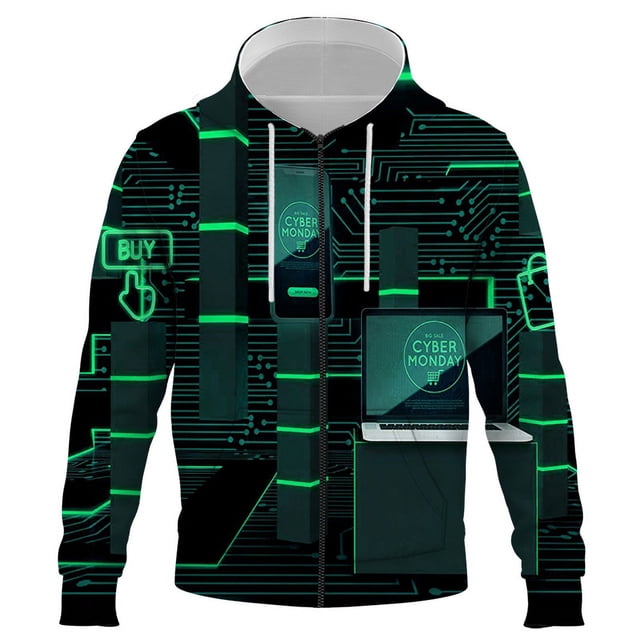 Sudadera con capucha 3D con tecnología digital para hombre y mujer, nueva moda, popular, informal, estilo Harajuku, hip hop, con cremallera, estampado 3D, para invierno