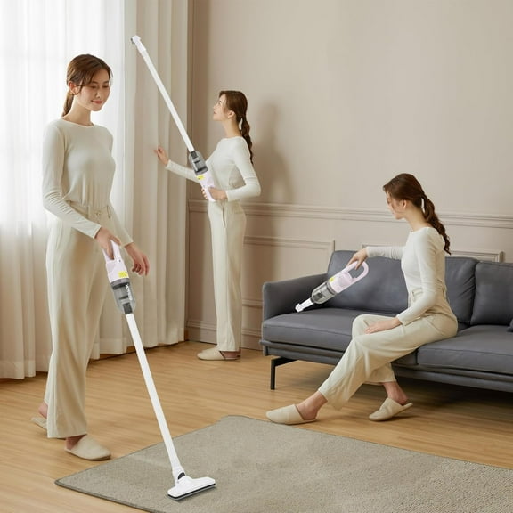 Handheld Vacuum Cleaner, Ultra-Lightweight Cordless Vacuum for Home, 6-in-1 Stick Vac for Car, Pet Hair (White)