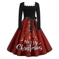 thumbnail image 2 of Christmas Dresses for Women Women's Casual Fashion V Neck Christmas Printed Vintage Dress with Merry Christmas for Christmas Party,Deep Red,L, 2 of 5
