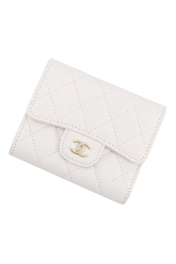Pre-Owned Chanel Tri-fold Wallet Matelass Coco Mark Classic Small Flap Caviar Skin AP0229...
