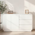 thumbnail image 2 of Hassch Storage Cabinet, Buffet Sideboard with 2 Doors and 3 Drawers, Accent Storage Cabinet, Modern Console Table, Coffee Bar Cabinet for Living Room, Entryway, White, 2 of 11