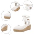 thumbnail image 5 of Rokment Espadrilles Platform Dressy Shoes for Women Bride Wedding Summer Fall Elegant Casual Leather Pointed Closed Toe Wedge Heeled Satin Strappy Sandals Beige Size 6, 5 of 6