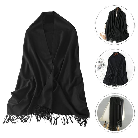 Raindrops Women Warm Shawl Acrylic Fibers 1Set Black