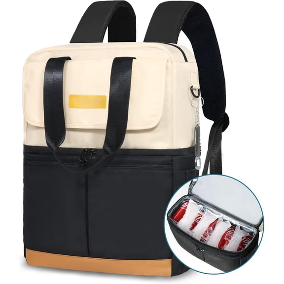Backpack Cooler with Double Decker & 12 Ice Packs- Keeps 36 Cans Cold for Up to 24 Hours- & Leak Proof Insulated Cooler Backpack- Stylish Cooler Bookbag for Women Travel Work Beach