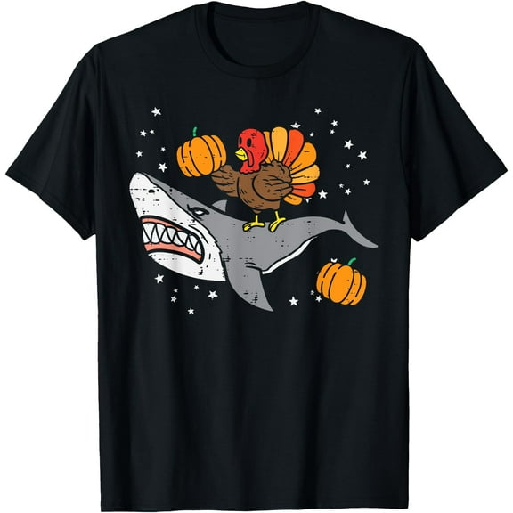 Thanksgiving Turkey Riding Shark Funny Boys Kids Toddler T-Shirt