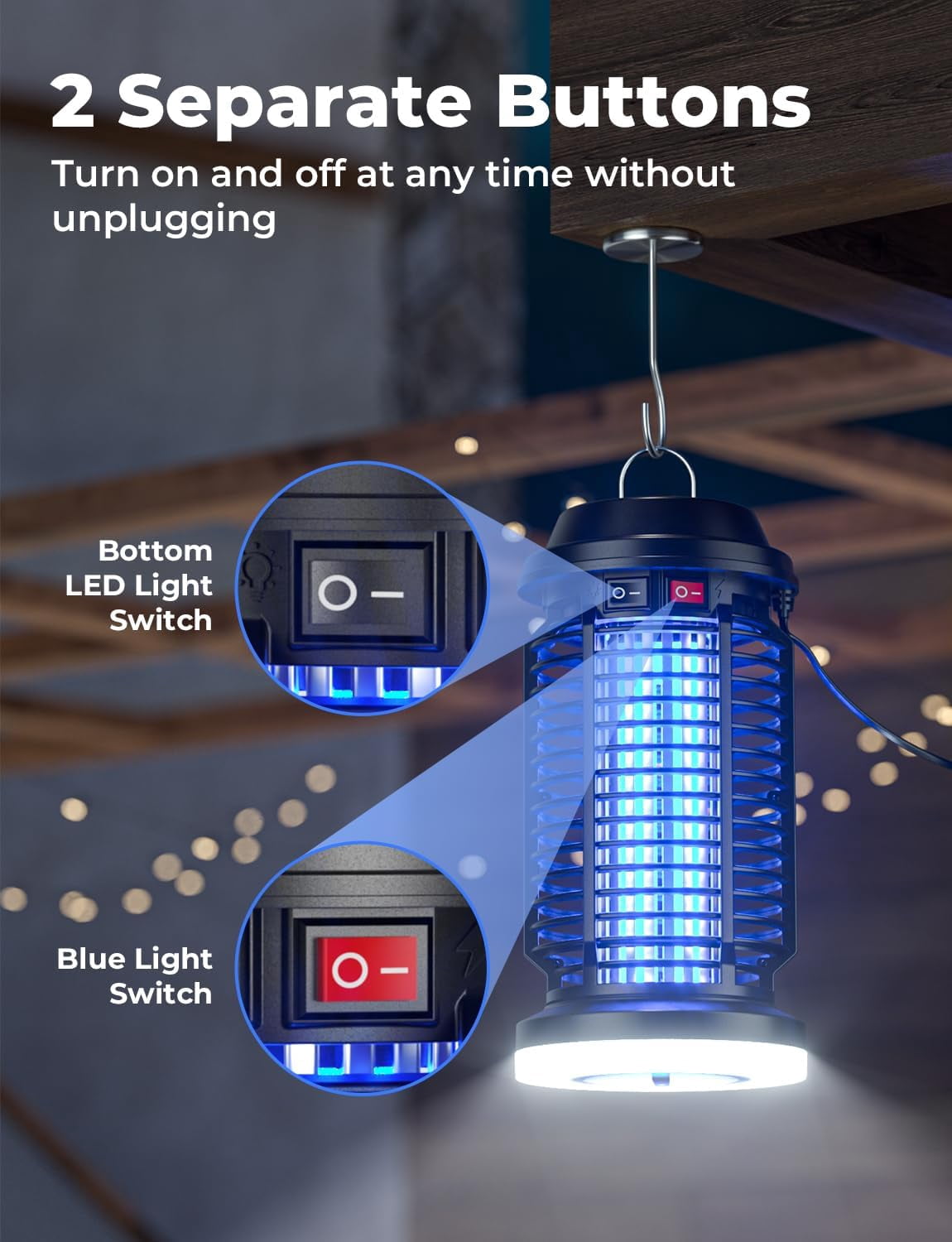 Bug Zapper Outdoor Indoor Waterproof Electric Mosquito Lamp Fly Zapper Killer Effective 4200V Plug in for Home Patio Office Courtyard