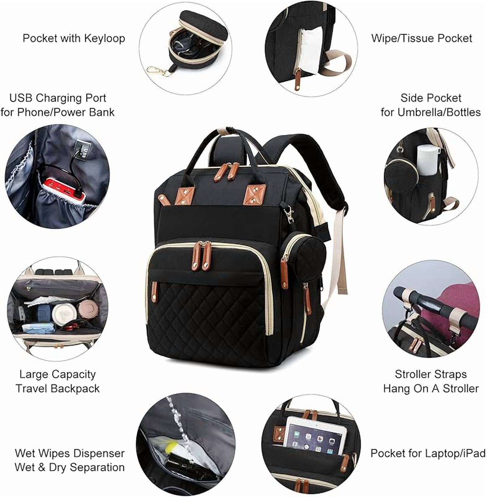 Diaper Bag with Changing Station, Waterproof 3 in 1 Baby Diaper Backpack with Foldable Changing Pad, Large Travel Back Pack for Baby Girl Boy, Baby essentials
