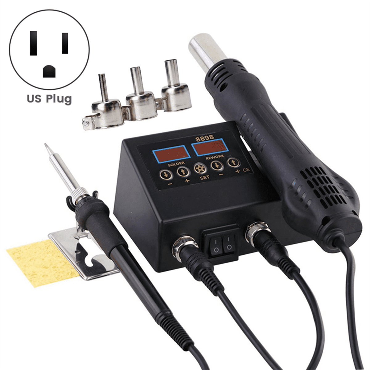 Soldering Iron Hot Air 2-In-1 BGA Rework Solder Station Desoldering Repair for Cell-Phone PCB IC Welding Tools US Plug