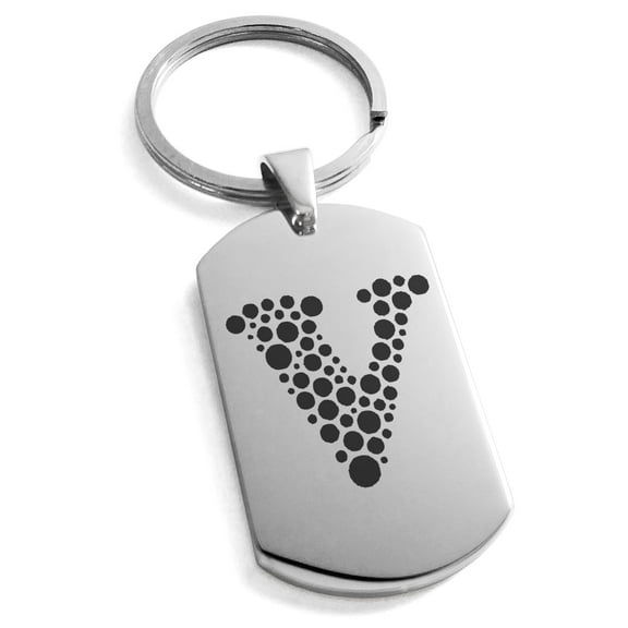 Tioneer Stainless Steel Letter V Initial Dotted Monogram Engraved Dog Tag Keychain Keyring