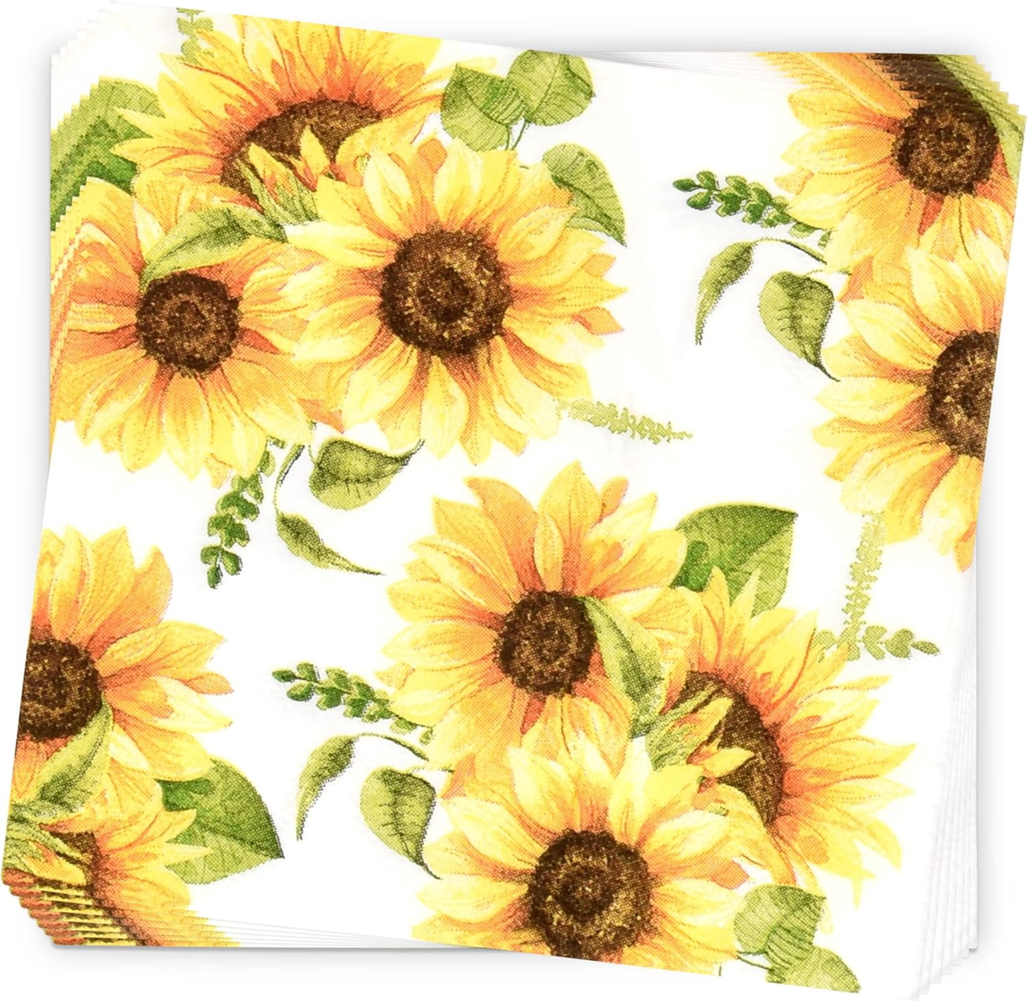 Gift Boutique 100 Floral Sunflower Cocktail Beverage Napkins Disposable Paper Spring Yellow Sunflowers Dessert Napkin for Spring Flower Wedding Holiday Bridal & Baby Shower Tableware Party Supplies