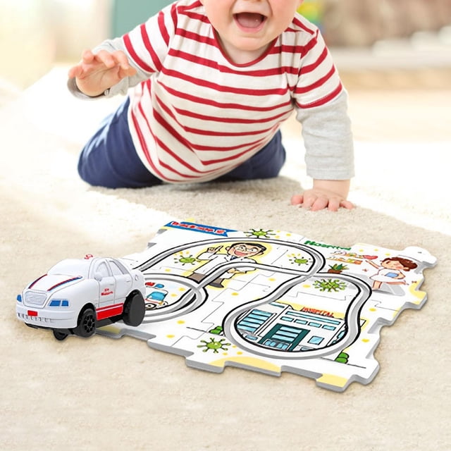 Educational Montessori Toy Rail Car Building Toys for Children Toddlers Gift Ambulance Hugo Pistas de rompecabezas
