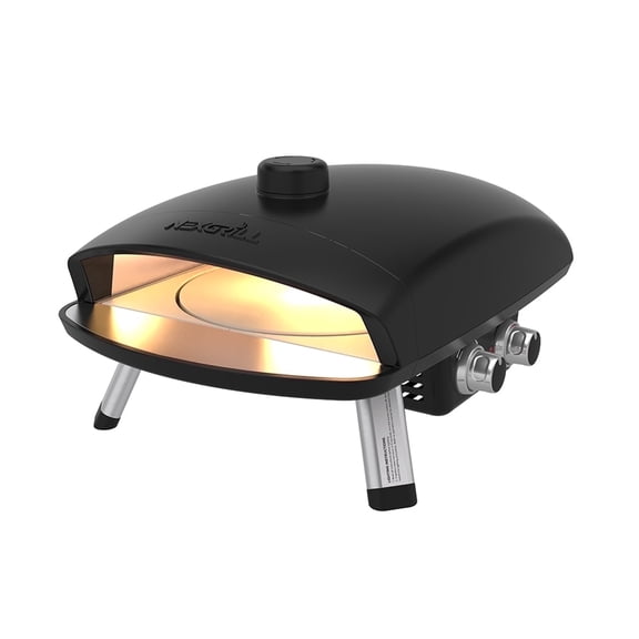 Nexgrill Ora 12" Tabletop Propane Pizza Oven, Cast Aluminum Frame, 14,000BTUs, Portable Gas Pizza Cooker with Foldable Legs, Wood Pellet Smoker Box, Rotating Cordierite Pizza Stone - 820-02003