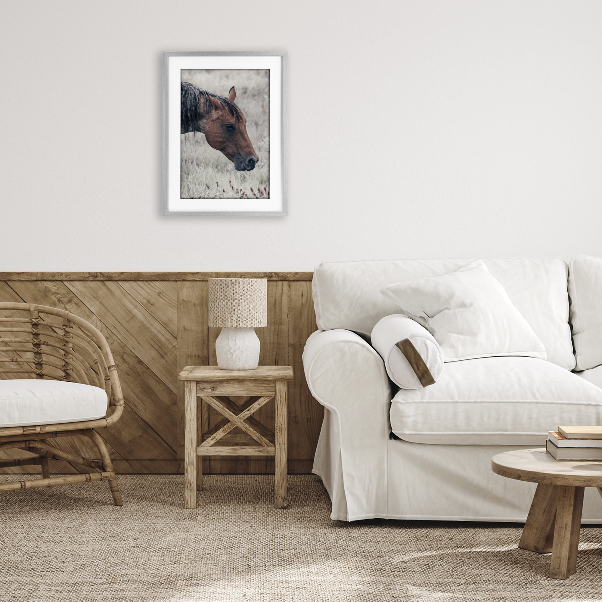 Stupell Industries Mother Horse Grazing in Meadow Gray Framed Print Under Glass, design by Nathan Larson