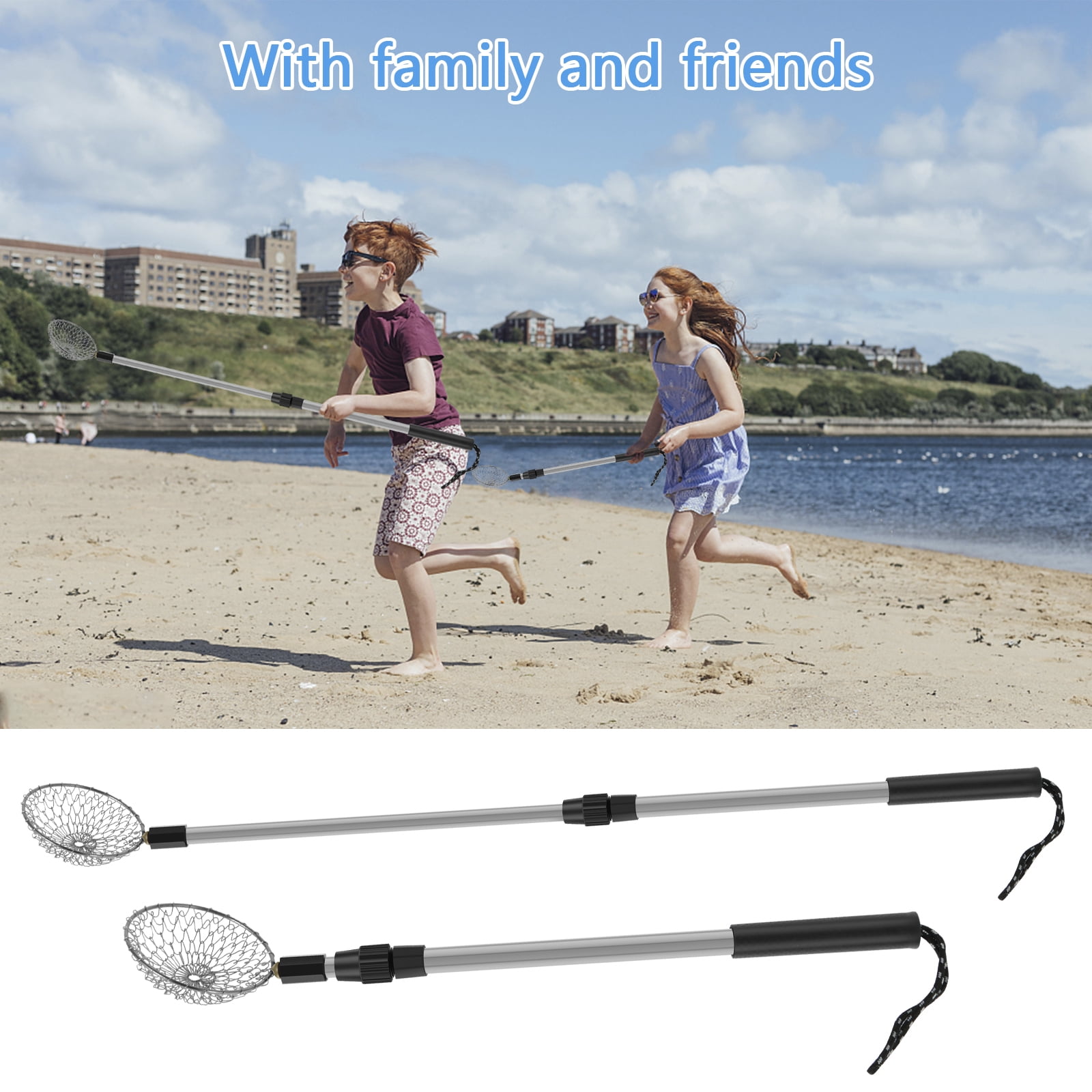 Protoiya 2Pcs Sand Sifters 21.3 to 32.6inch Adjustable Telescoping Beach Shovel Seashell Hunting Rocks Sifting Tool Portable Detachable Shark Teeth Sifter Beach Scoop for Beach Travel