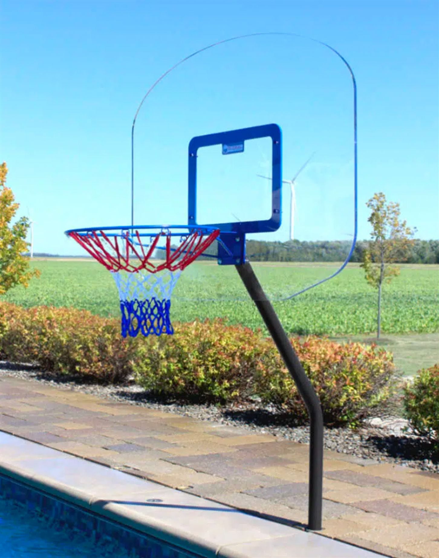 Global Pool Products Heavy Duty 12" Basketball Hoop Set - Stainless Steel Frame - Offset with Net & Ball No Anchor