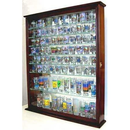 Shot Glass Display Case - 110 Souvenir Shot Glass Shooter Display Case Holder Cabinet Wall Rack, (SC09-MA)