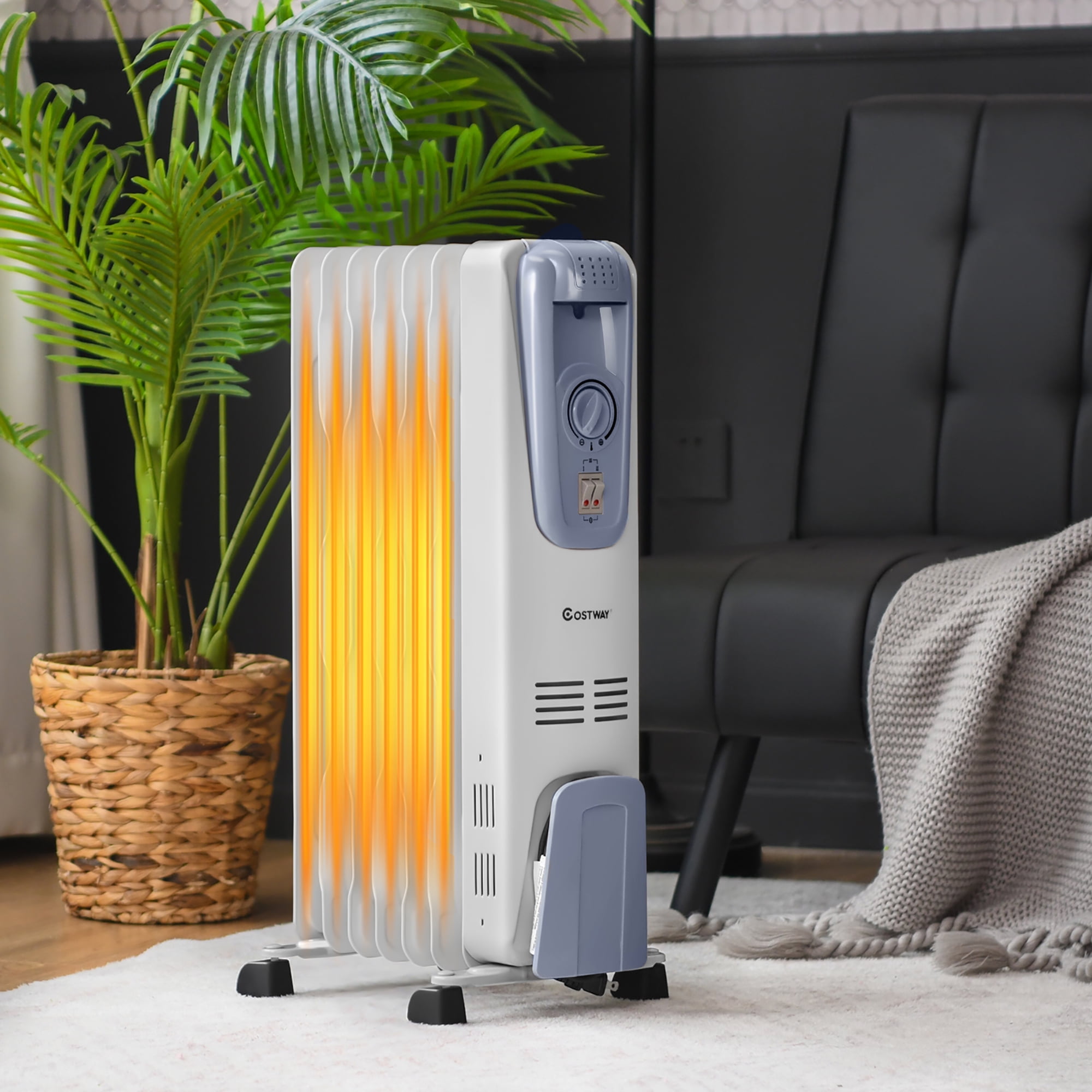  COSTWAY Oil Filled Radiator Heater, 700W Portable Space Heater  with Adjustable Thermostat, Overheat Protection, Electric Heater for  Bedroom, Indoor use : Home & Kitchen
