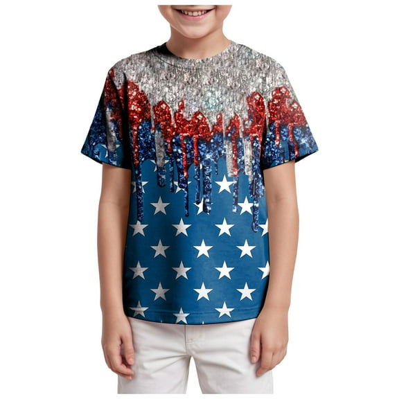 Gerichy Boys Tshirts,Boys 4th of July Shirt New Tie Dye Off Shoulder Top For Boys Girls And Babies Summer Trend Light Plate Short Sleeved Shirt