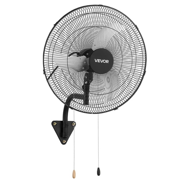 VEVOR Wall Mount Fan, 20 in Wall Mounted Hanging Fan Oscillating, 3-Speed, Long Airflow Distance, Adjustable Rotation Angle, Mechanical Powerful for Industry, Commercial, Garage, Black