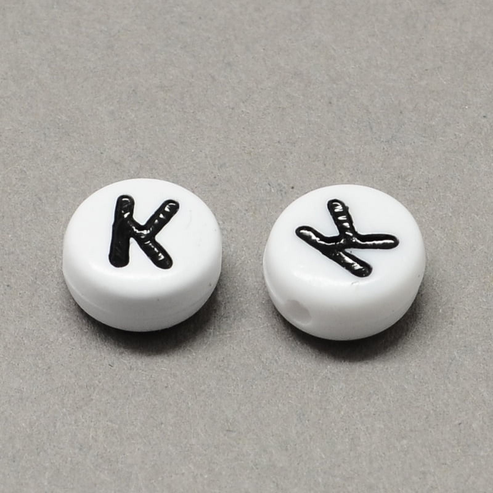 White and Black Acrylic Horizontal Hole Letter Beads Flat Round with Random Letters Letter 7x4mm Hole: 1.3mm 3600pcs/500g Black