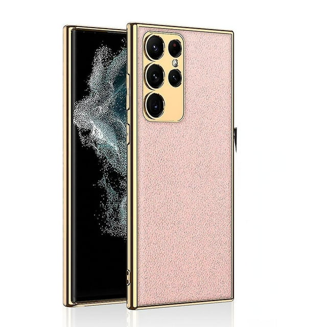 Étui en Cuir Compatible Samsung Galaxy S23 Ultra/ S23+/ S23 Électroplaqué Pare-Chocs Souple Couverture Arrière en Cuir